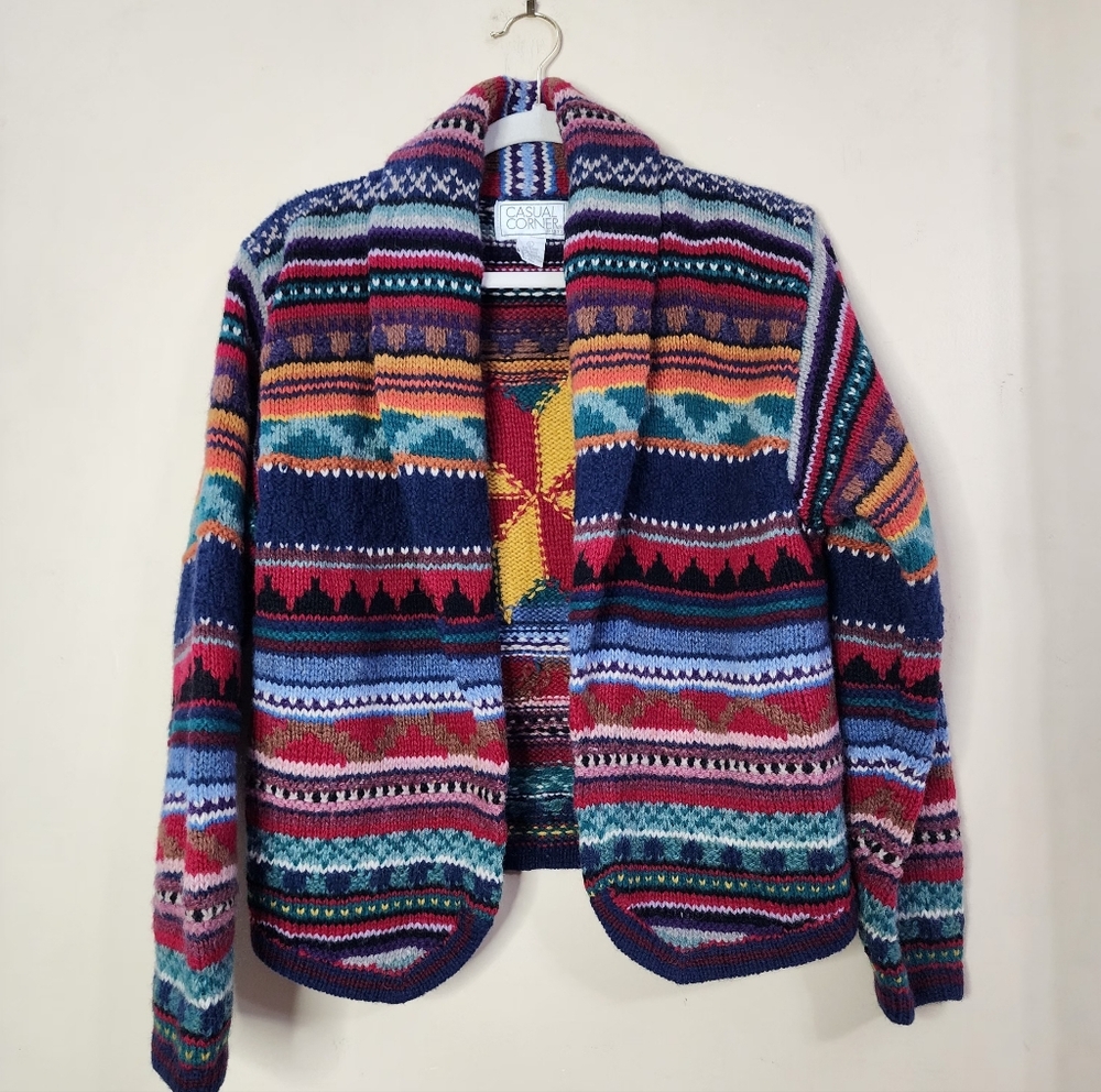 Casual Corner 100% Shetland Wool Vintage Cardigan Sweater Sz Large Grandpa